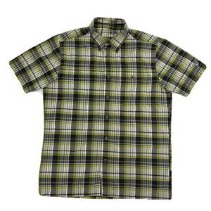 Kuhl Shirt Mens‎ M Gray White Green Plaid Short Sleeve Button Up Pocket Outdoors